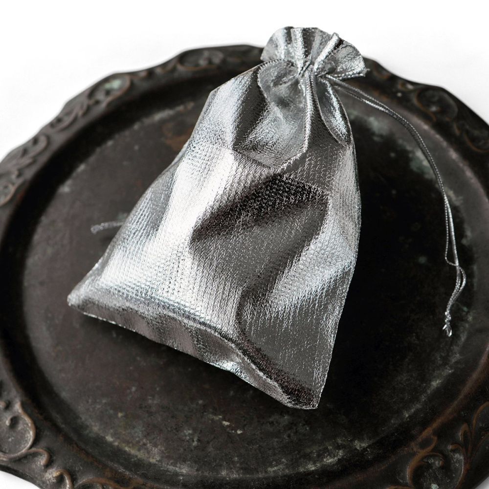 мешочек для украшений, парча, цвет серебро, 18x13 см