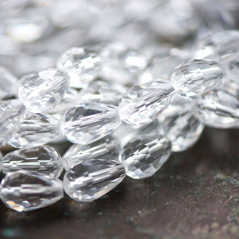 бусина "капля", граненая, стекло, цвет прозрачный, 15х10 мм