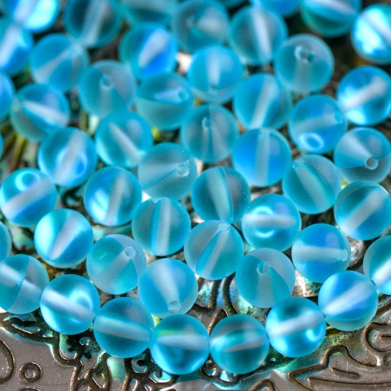 бусина, стекло "лунный камень", цвет бирюзовый, 6 мм