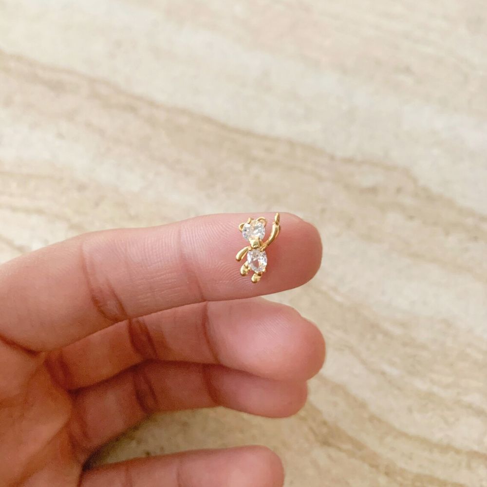 подвеска металл "медвежонок", позолота/циркон, 12x6x3 мм