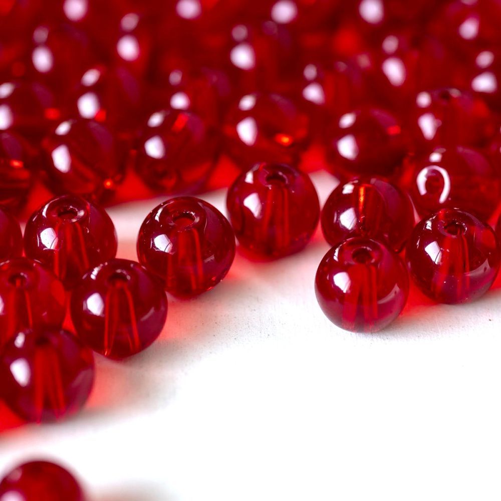 бусина, стекло 8, цвет красный, 8 мм
