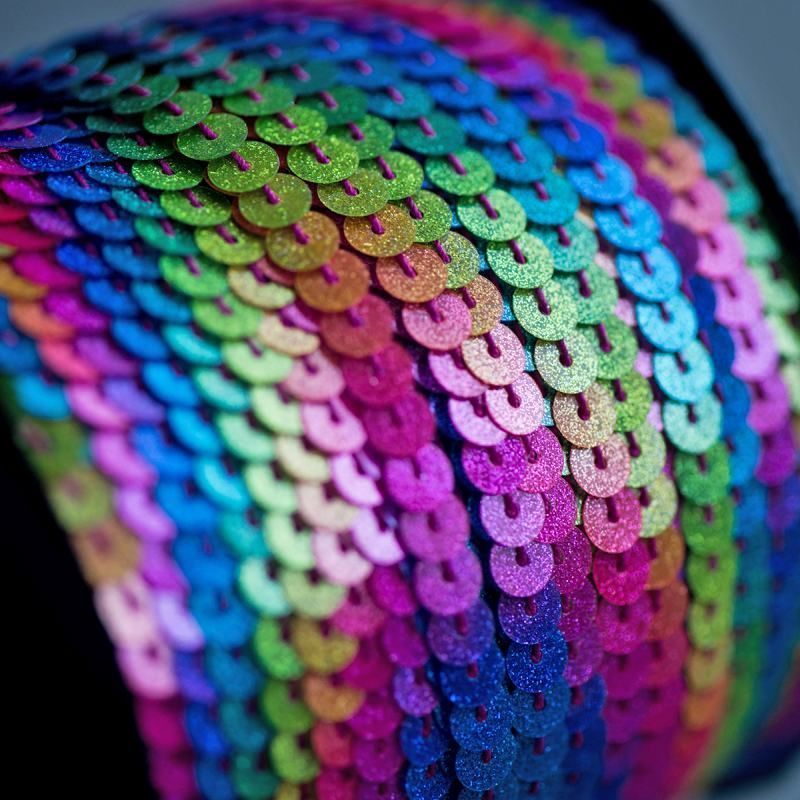 пайетки на нити, цвет пудровый глиттер радужный, диаметр 6 мм