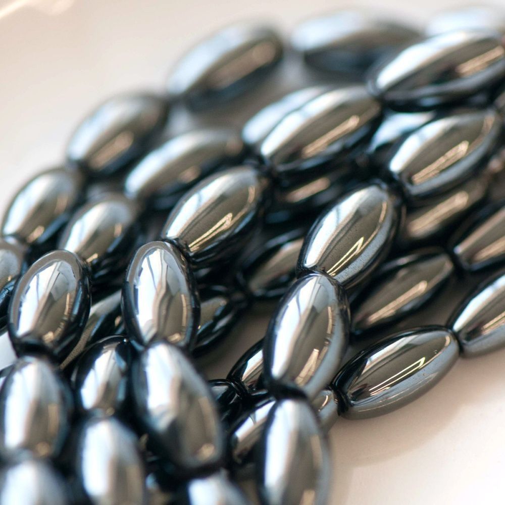 бусина гематит немагнитный, рис, цвет черный, 12х7 мм
