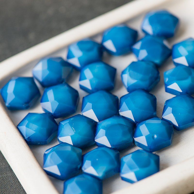 бусина, стекло, "гексагон", граненая, цвет яркий голубой, 14x8 мм
