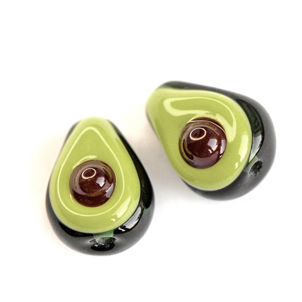 бусина, мурано "авокадо", зеленый, 15 мм