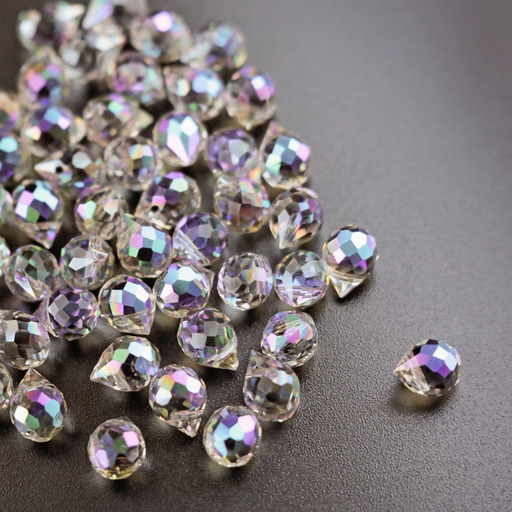 бусина "капля", граненая, стекло, цвет сиреневый ав, 10-11x8 мм