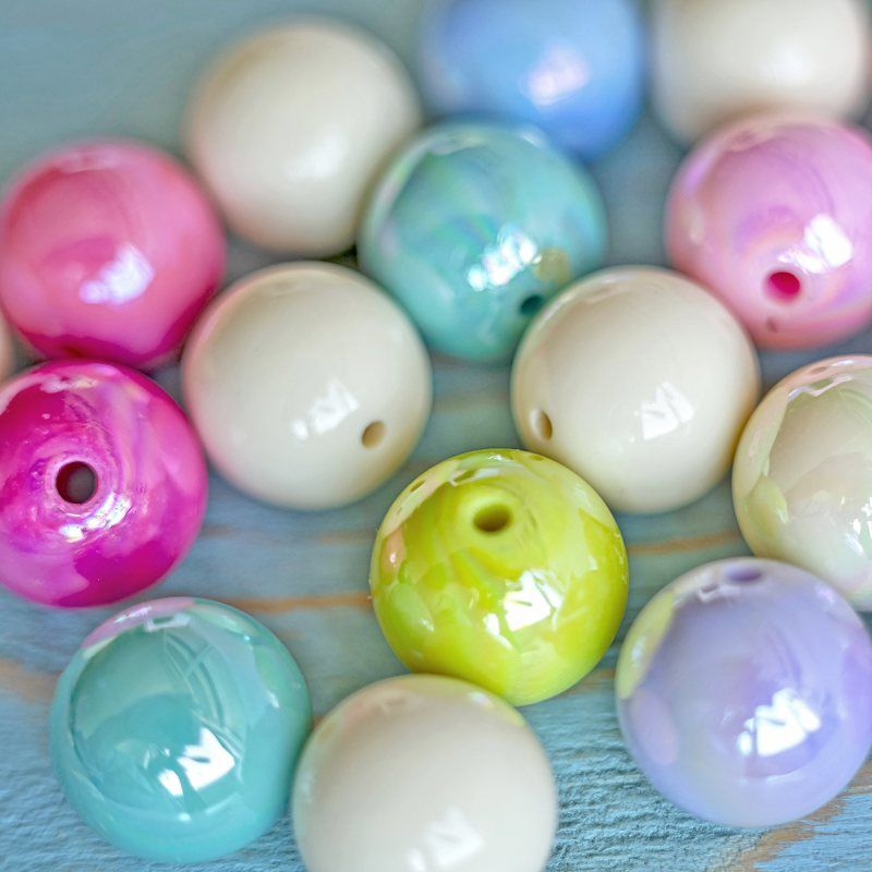 бусина, акрил "пастель", радужный микс, 20 мм