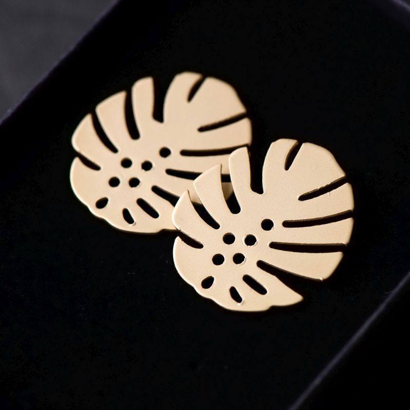 пуссеты "лист монстеры", цвет матовое золото, 28x25 мм