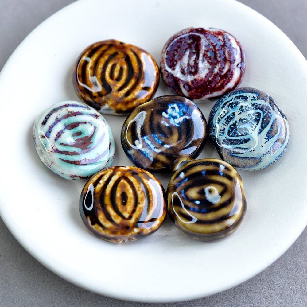 бусина, керамика "танжерин", цветовой микс, 27х24х9 мм