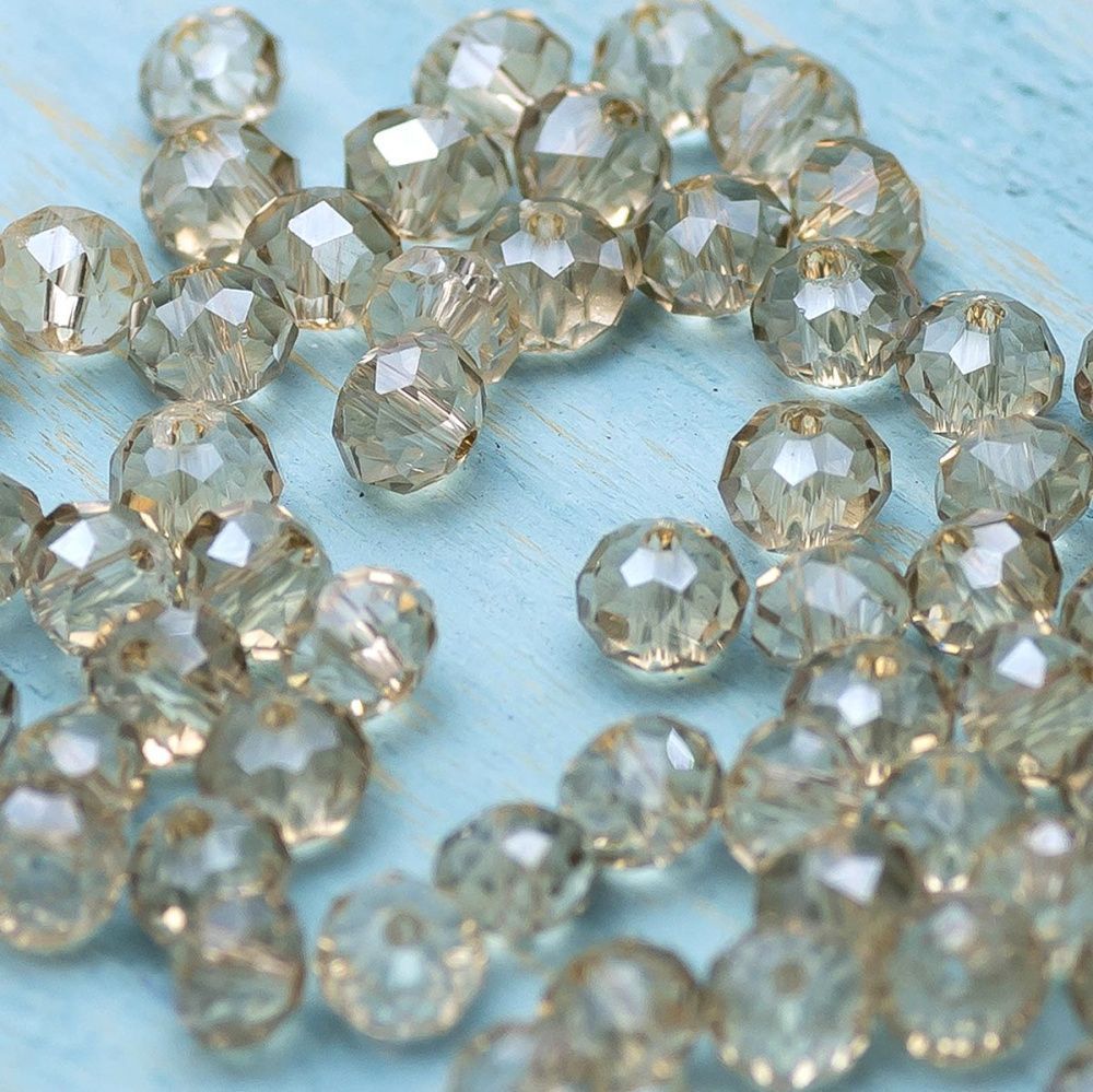 бусина, стекло абакус 6, граненая, цвет шампанского, 6х4 мм