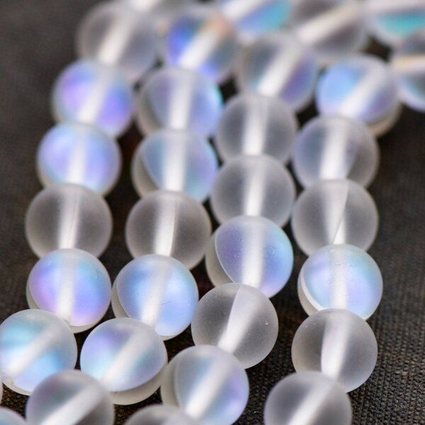 бусина, стекло "лунный камень", цвет белый, 8 мм