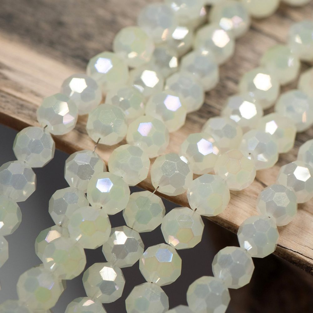 бусина, непрозрачная, граненая, стекло, цвет сливочный перламутровый, 8 мм