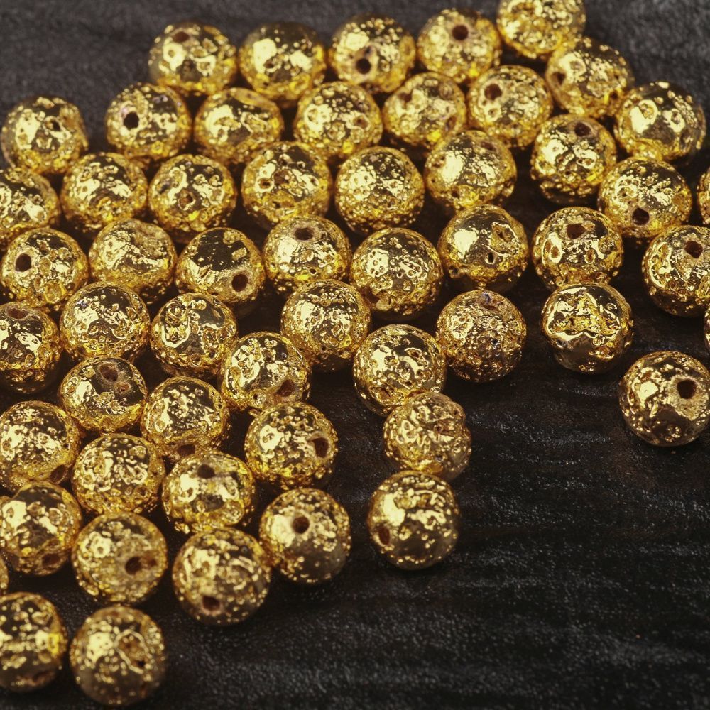 бусина лава натуральная 6, цвет золотой металлик, 6 мм