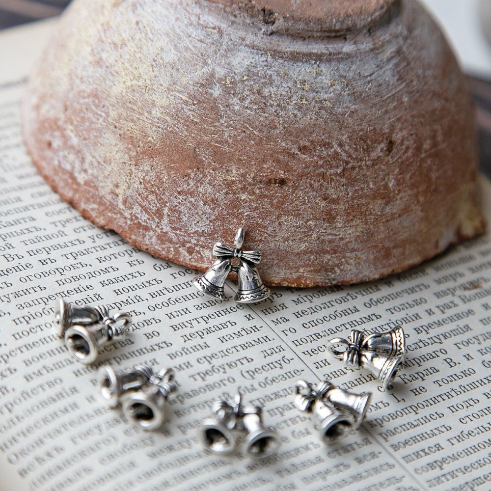 подвеска металлическая "колокольчик новогодний", цвет античное серебро, 16.5х15х7 мм