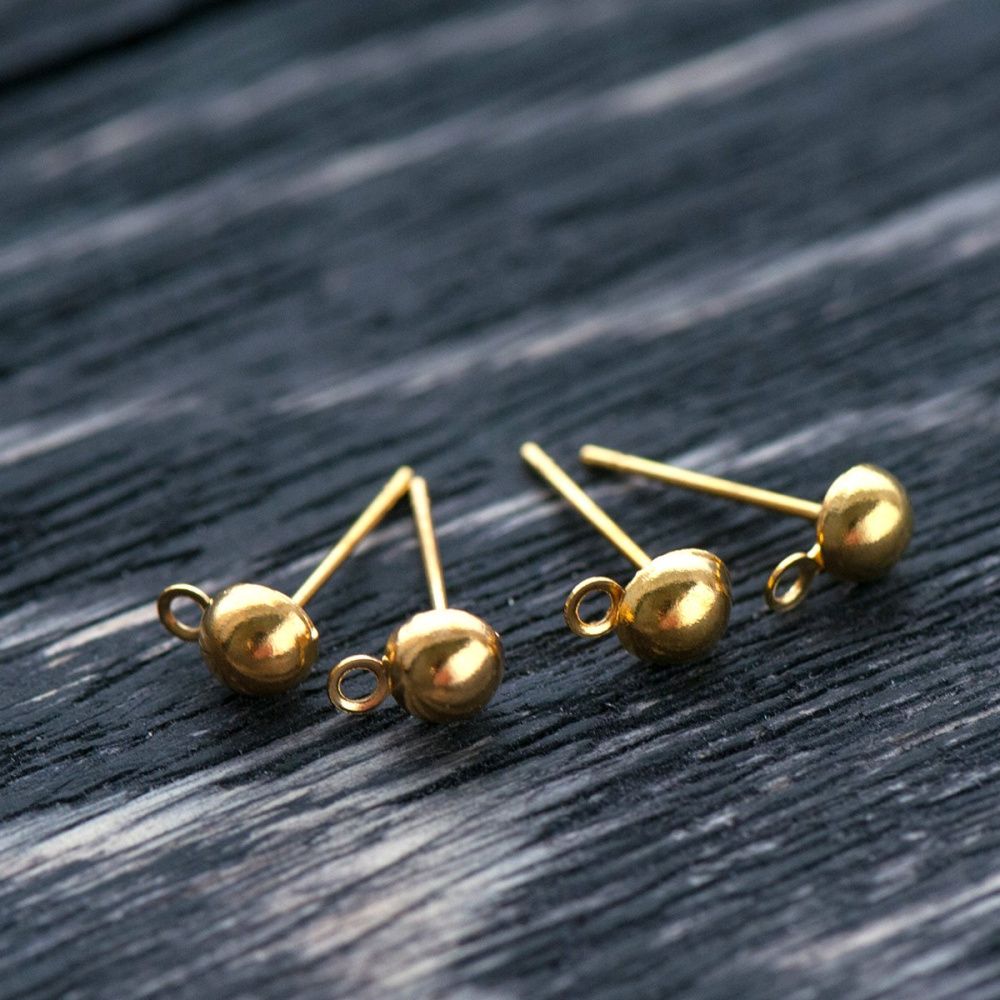пуссеты "шарик", цвет золото, 13х4.3 мм