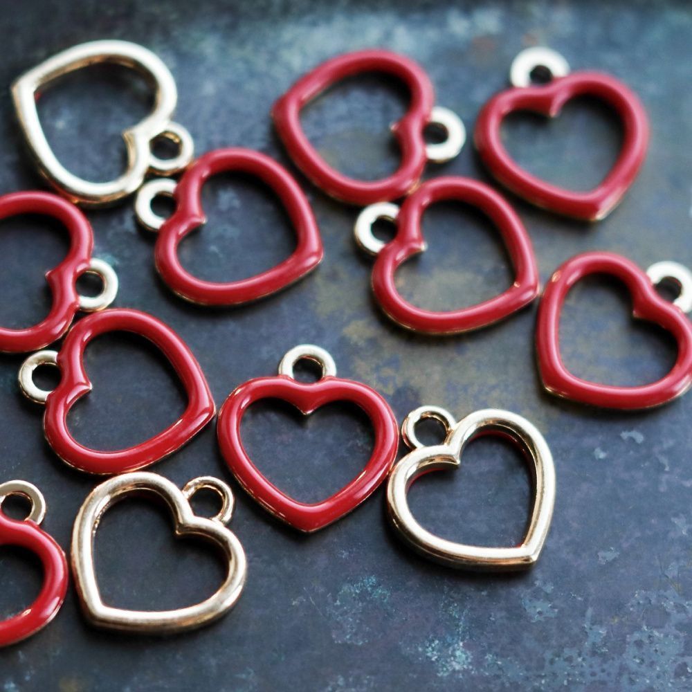 подвеска металлическая "сердечко", эмаль, цвет красный, 14x13x1.6 мм
