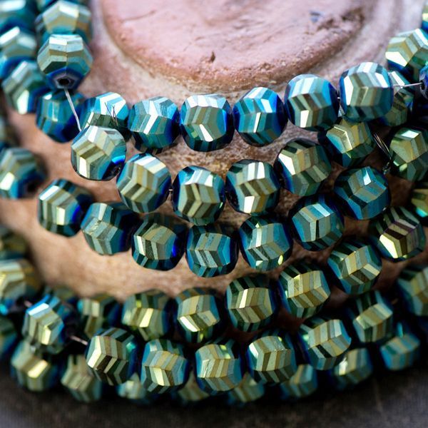 бусина "зигзаг", стекло, цвет бирюзовый металлик 10x9x8.5 мм