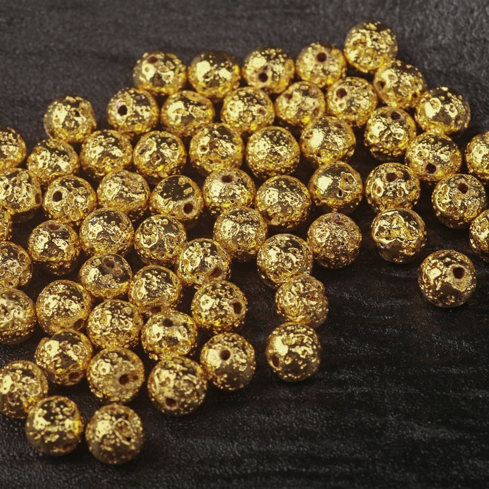 бусина лава натуральная 6, цвет золотой металлик, 6 мм