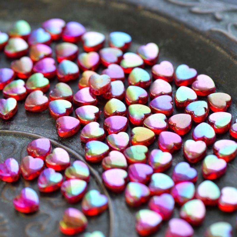 бусина, акрил "радужные сердечки", цвет красный ав, 8х8х3 мм