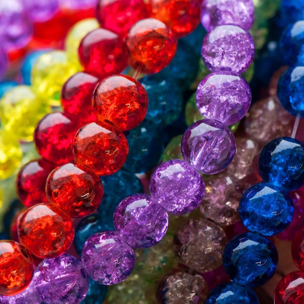 бусина, стекло "кракле", цветовой микс, 8 мм