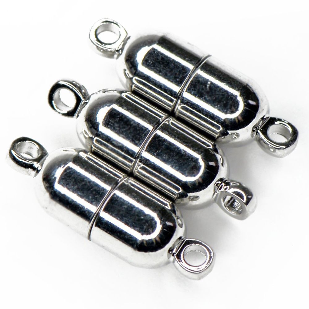 Замочки застежка магнитная "бочонок", покрытие платина, 19x6 мм