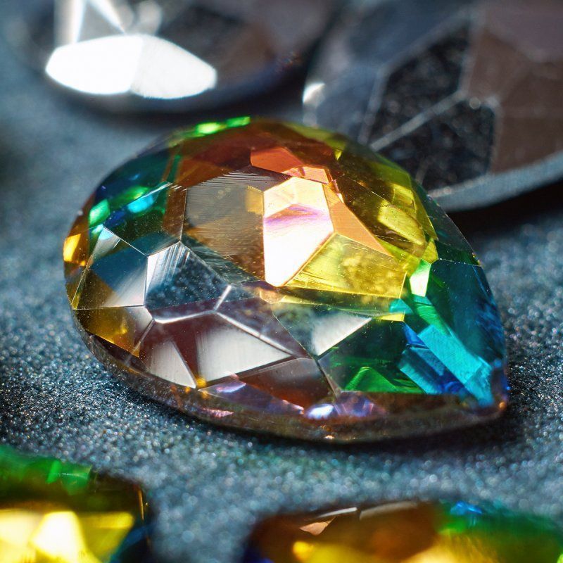 кабошон стекло кристалл, каплевидный, цвет rainbow, 18х13 мм