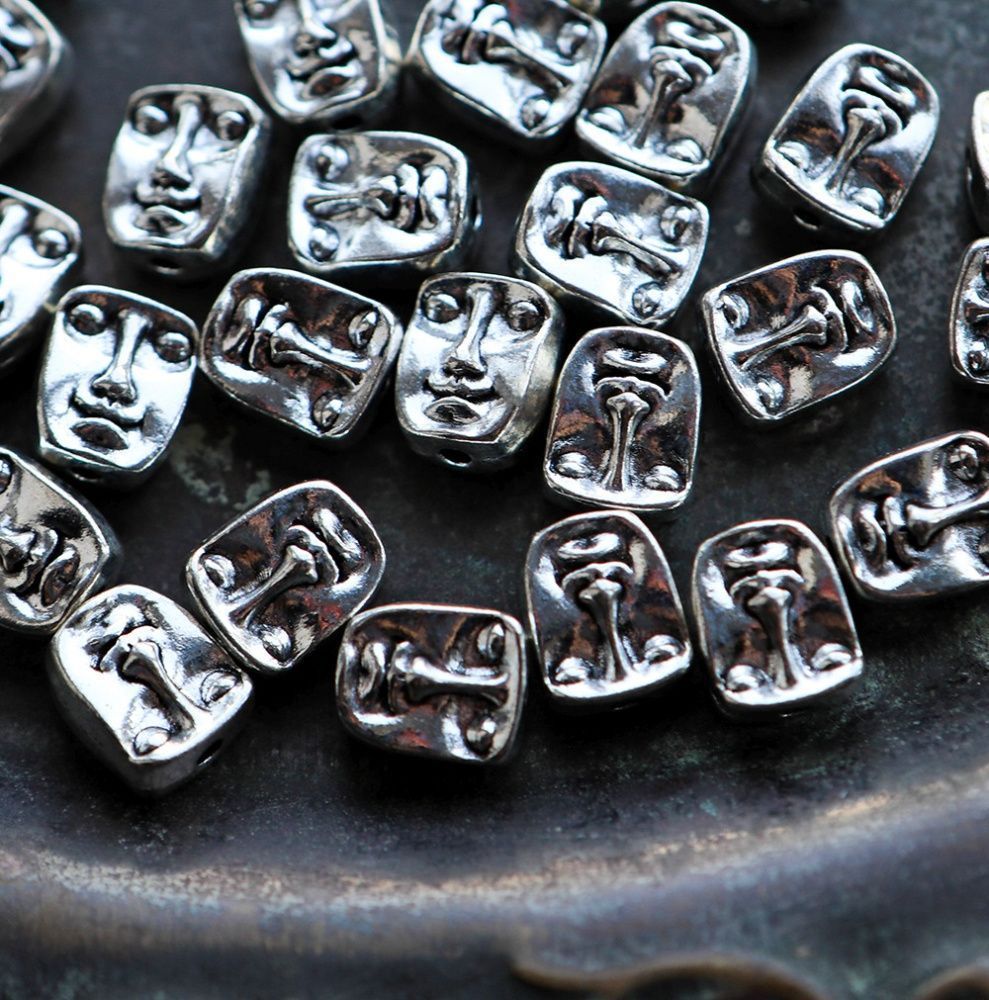 бусина, металл "анфас", цвет античное серебро, 12x10x7 мм