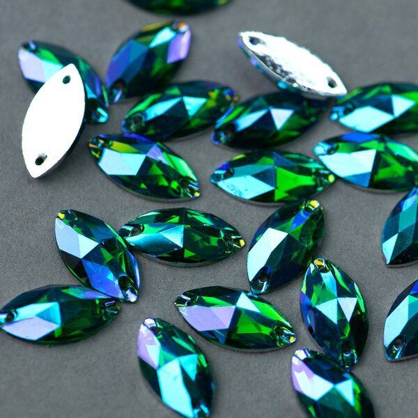 стразы пришивные navette, смола, изумруд ав, 9х18 мм