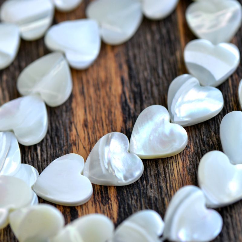 бусина из ракушки, "сердечко", цвет сливочный, 12x12x4 мм