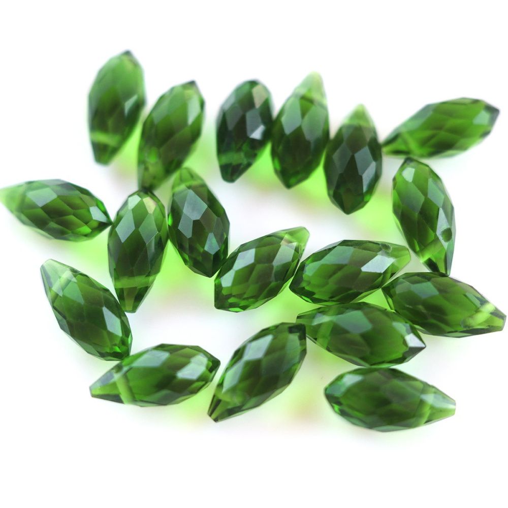 бусина "капля", граненая, стекло, цвет зеленый, 13x6 мм