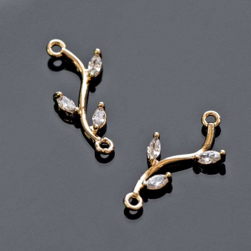 коннектор "веточка", цирконий, позолота, 22x9x3 мм