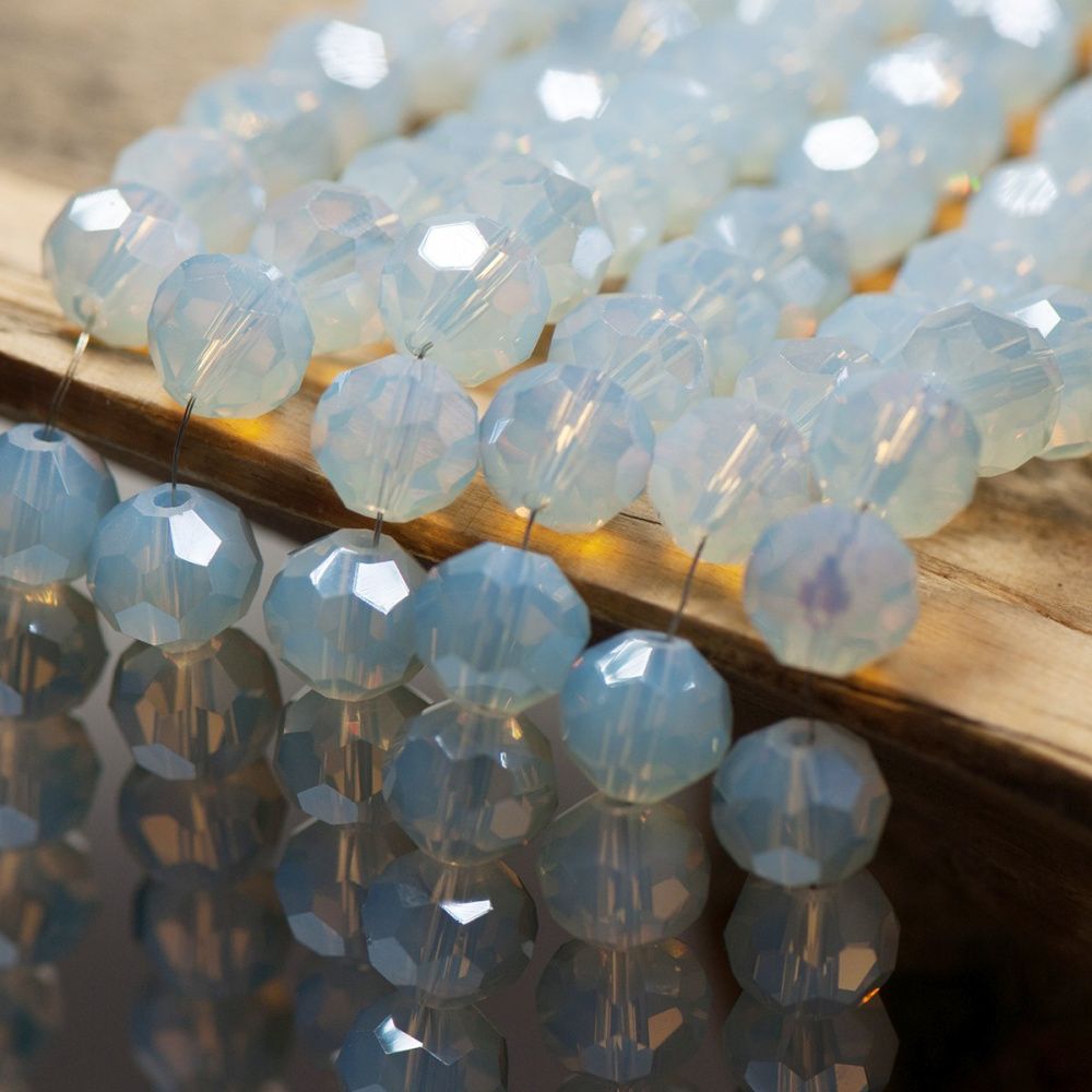 бусина, непрозрачная, граненая, стекло, цвет серый перламутровый, 8 мм