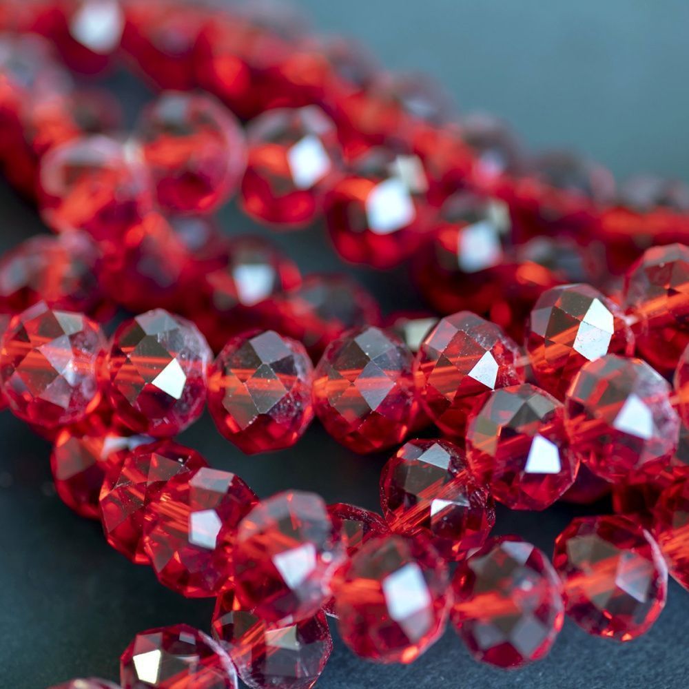 бусина, стекло абакус 12, граненая, цвет красный, 12х8 мм