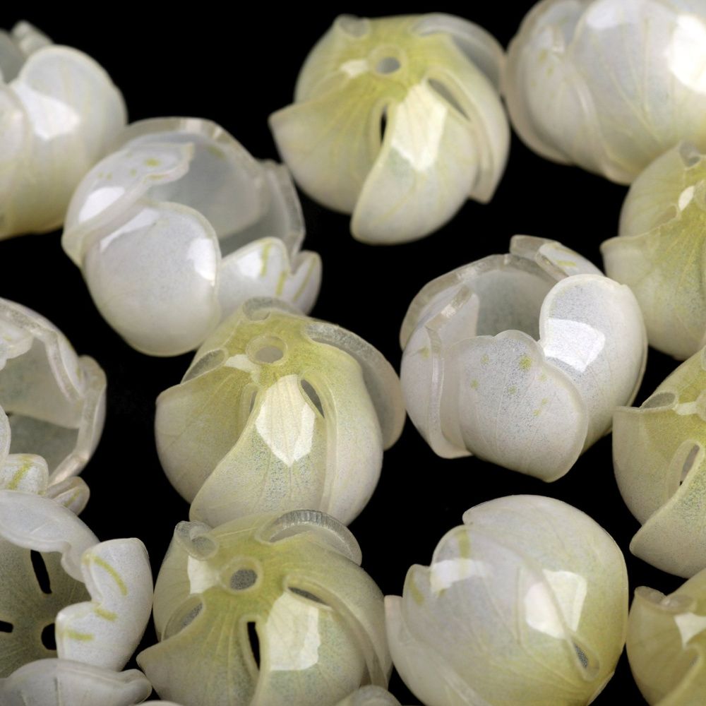 бусина, акрил "бутон", цвет белый/желтый, 14x16x16 мм