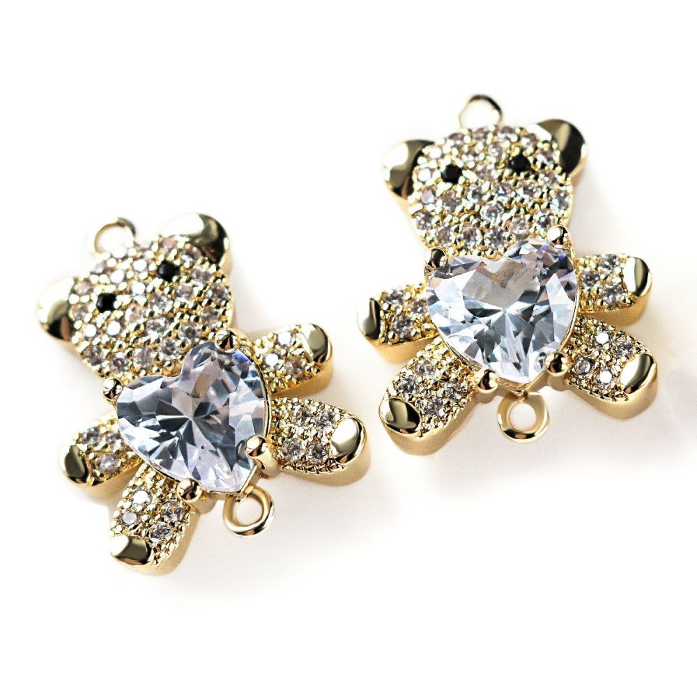 коннектор "мишутка", позолота/циркон, 20x16x7 мм