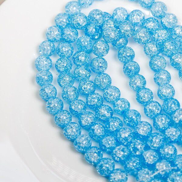 бусина, стекло "кракле", цвет голубой, 8 мм