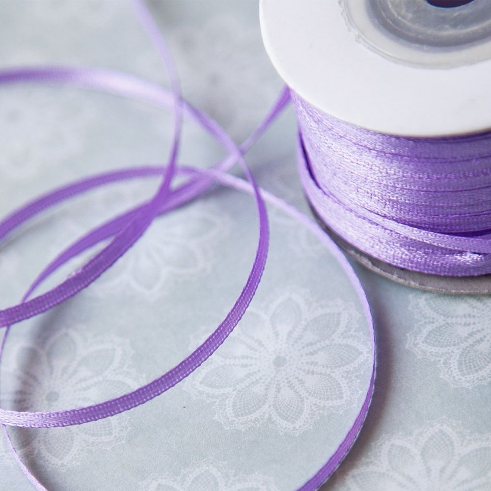 лента, атлас, цвет сиреневый, ширина 3 мм ленты