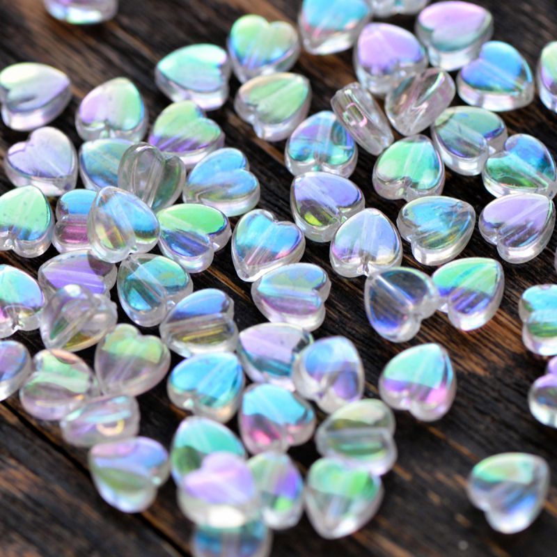 бусина, акрил "радужные сердечки", цвет прозрачный, 8х8х3 мм