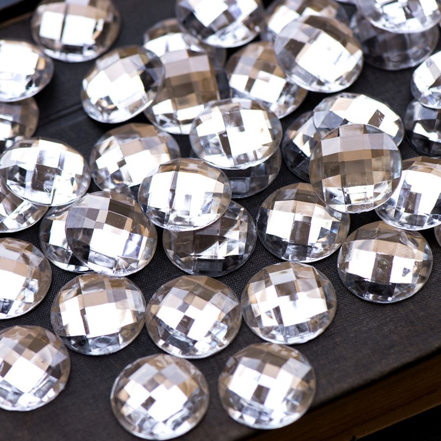 кабошон акриловый "грани", круглый, цвет прозрачный, 25х8 мм