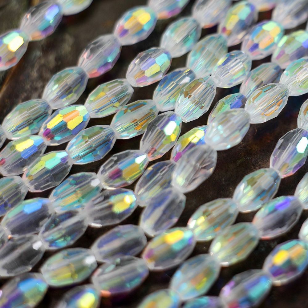 бусина, стекло овальная, граненая, цвет прозрачный ав, 6х4 мм