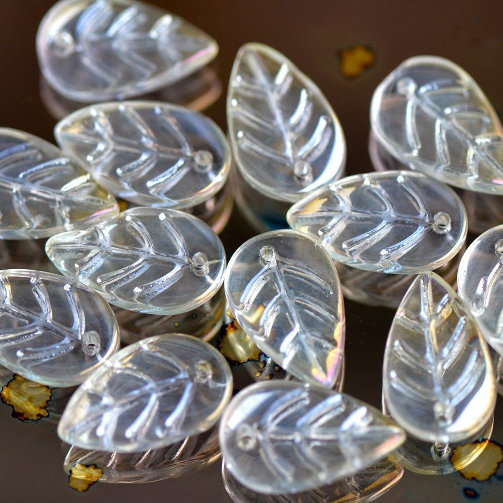 подвеска стеклянная "листик", цвет медовый ав, 18x11x4 мм