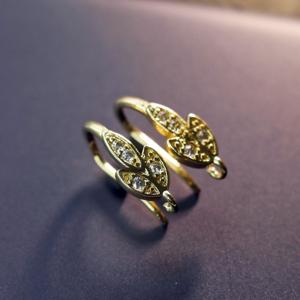 швензы "росток", с цирконием, позолота, 16 мм 