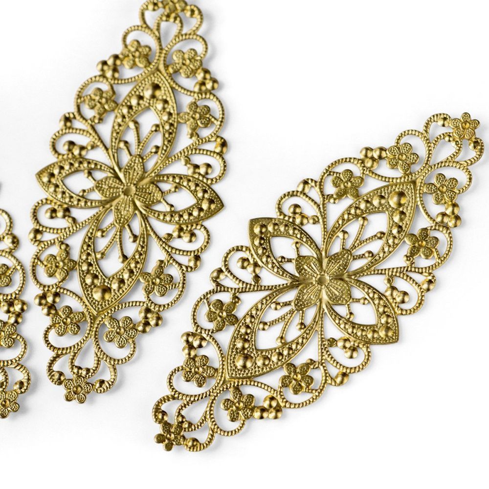 коннектор "филигрань византия", цвет латунный, 82x35x0.8 мм