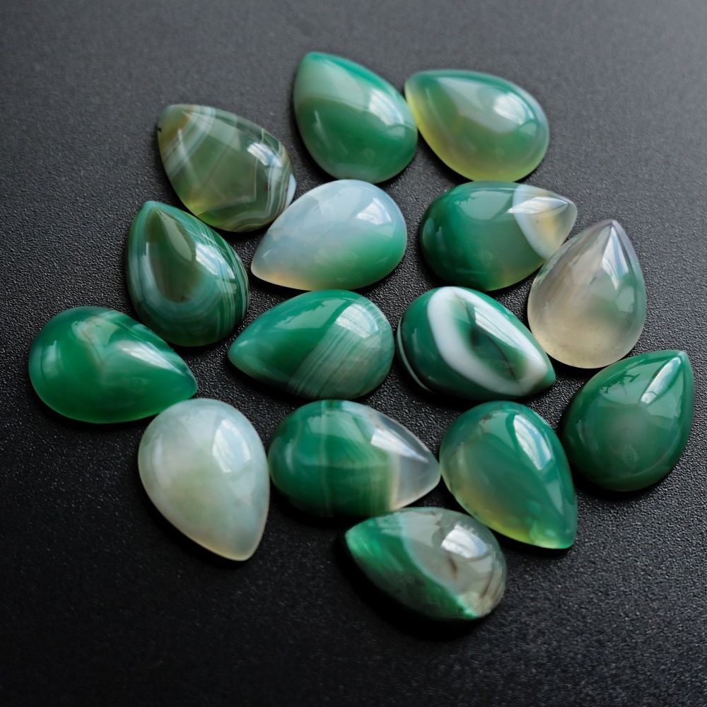 кабошон агат каплевидный, полосатый, цвет зеленый, 25x18x6-7 мм