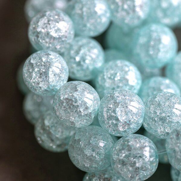 бусина, стекло "кракле", цвет бирюзовый, 10 мм