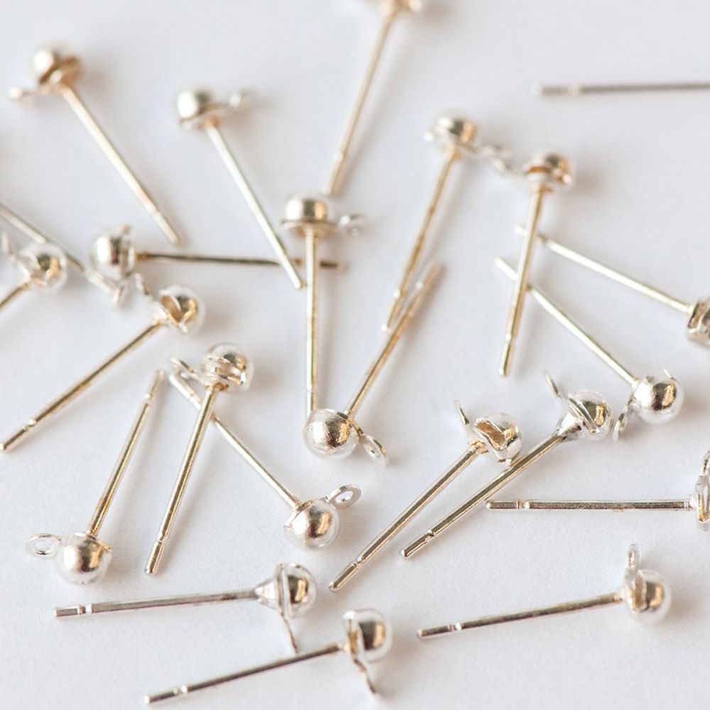 пуссеты "шарик", цвет серебро, 12х3 мм