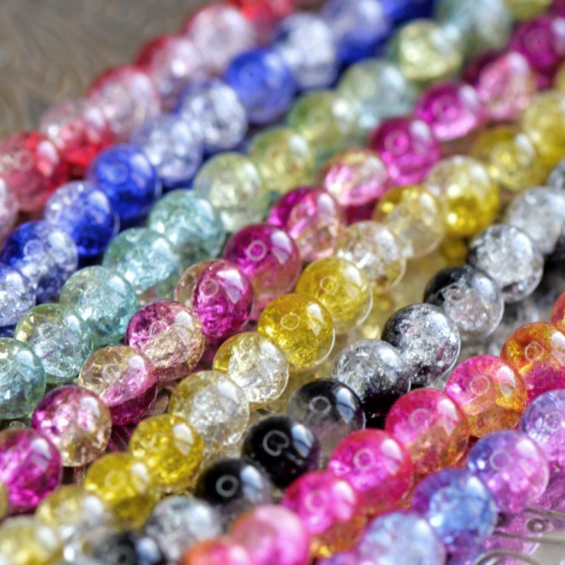 бусина, стекло "кракле-пастель", цветовой микс, 8 мм