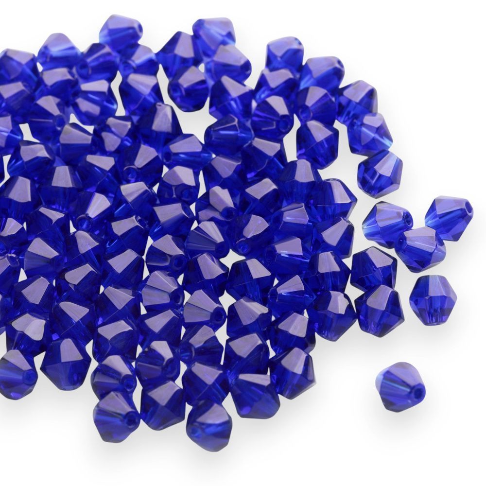 бусина, стекло биконус 6, цвет темный синий, 6 мм