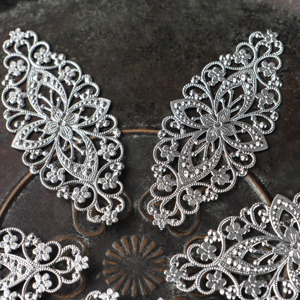 коннектор "филигрань византия", цвет серебро, 82x35x0.8 мм