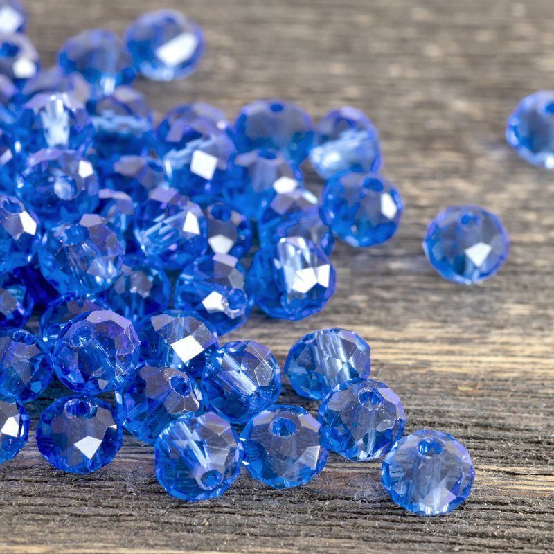 бусина, стекло абакус 6, граненая, цвет синий, 6х4 мм